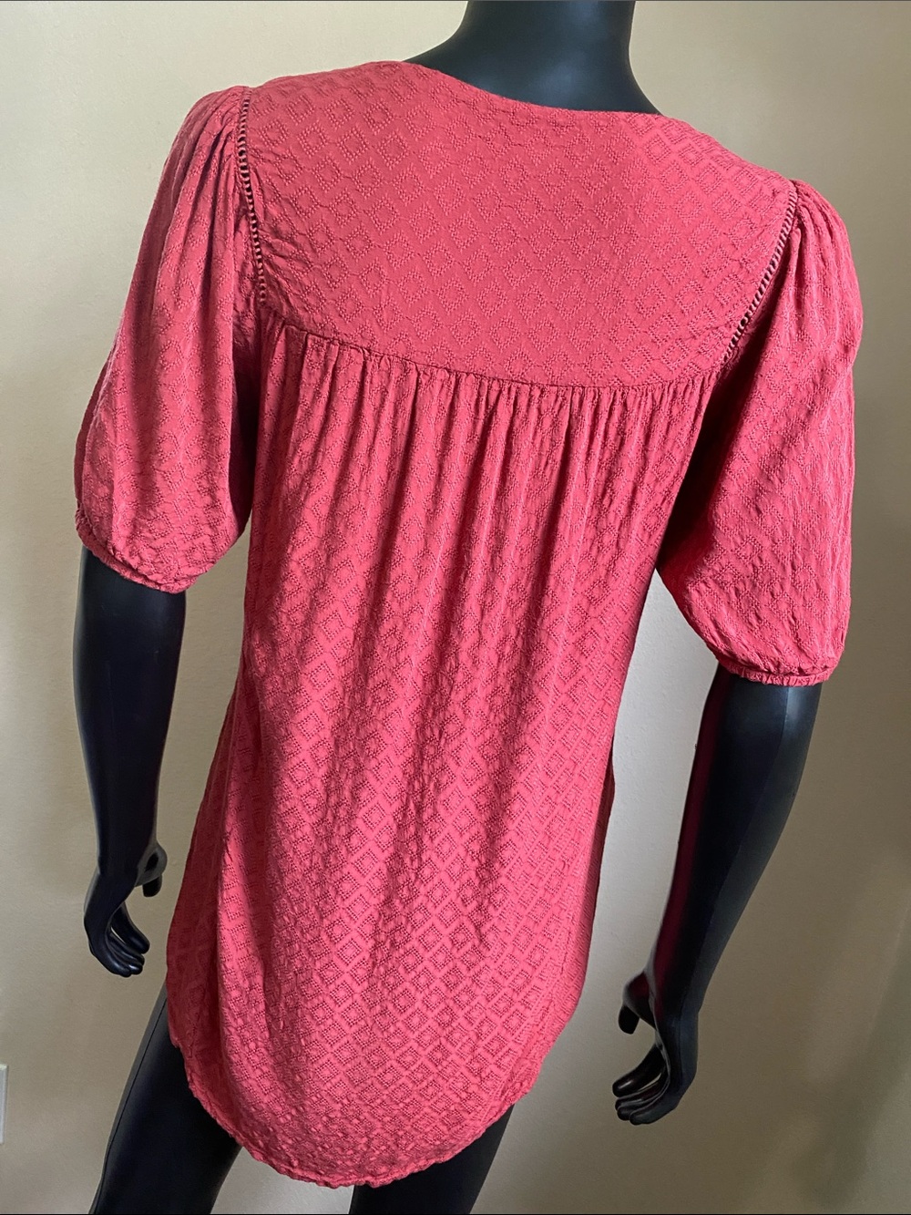 V-Neck Red Babydoll Tunic with Puff Sleeves - Picture 7 of 11